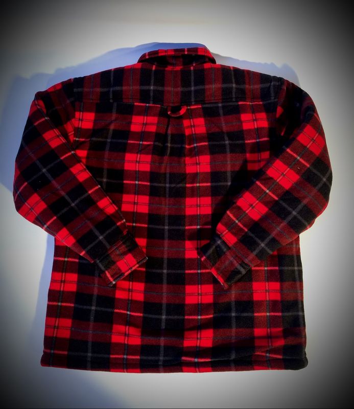 red lumberjack jacket