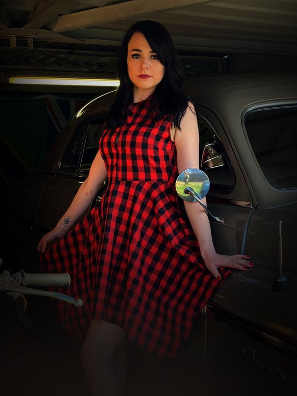 red black check dress
