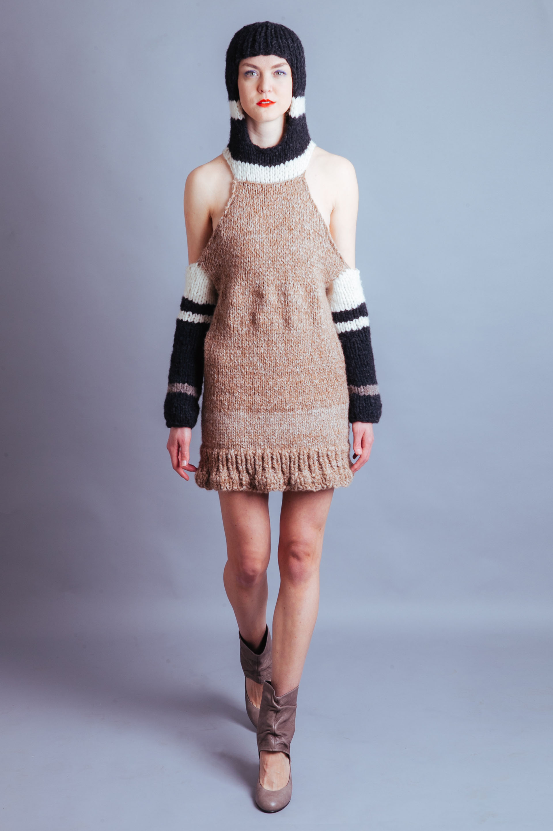 Claire Andrew luxury womenswear designer | Hooded tweed monochrom knit dress | Perfect for February in New York