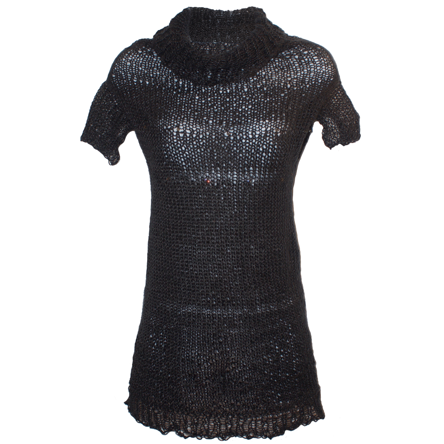 Black Open Knit Top with Swarovski Crystal Embellishment