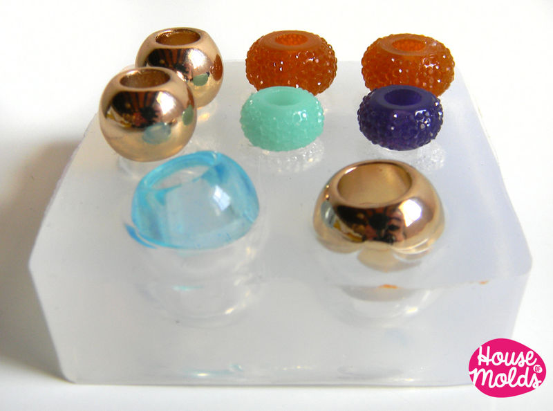 Set of 8 Drilled Bead Clear Mold ,Mold to make European style beads