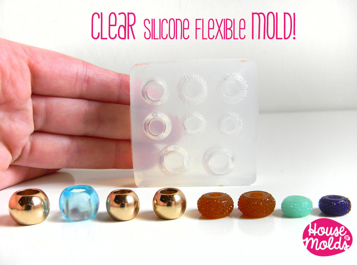 Set of 8 Drilled Bead Clear Mold ,Mold to make European style beads
