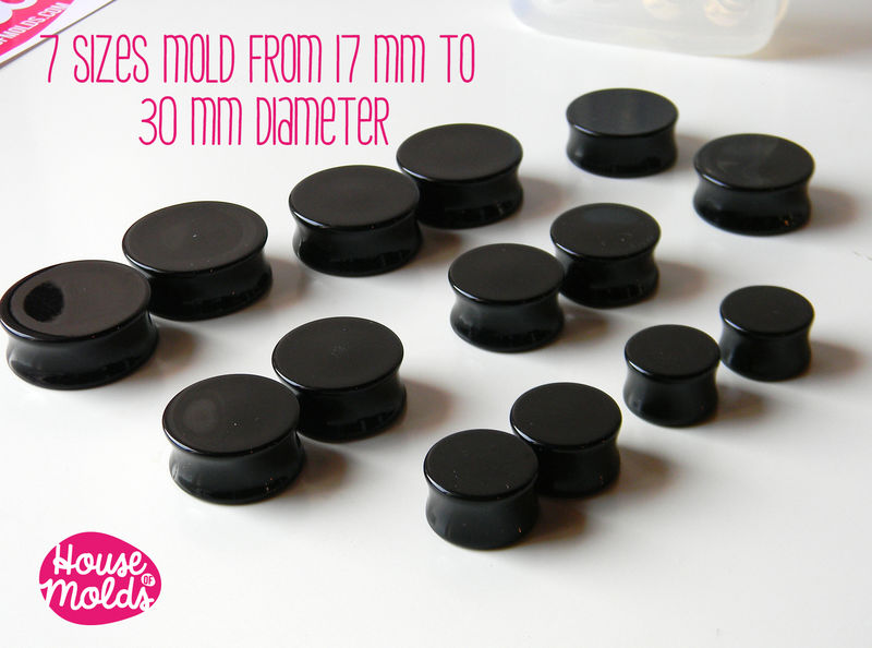 7 big Sizes Ear Tunnel Clear Silicone Mold, transparent Mold with 14