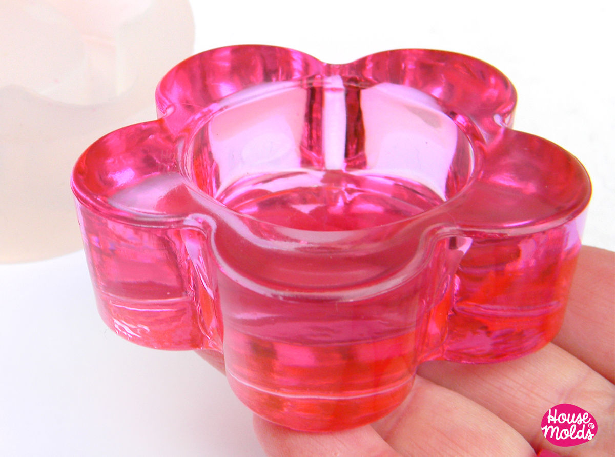 Flower Shaped Tea Light Candle holder Clear Mold - candle holder or