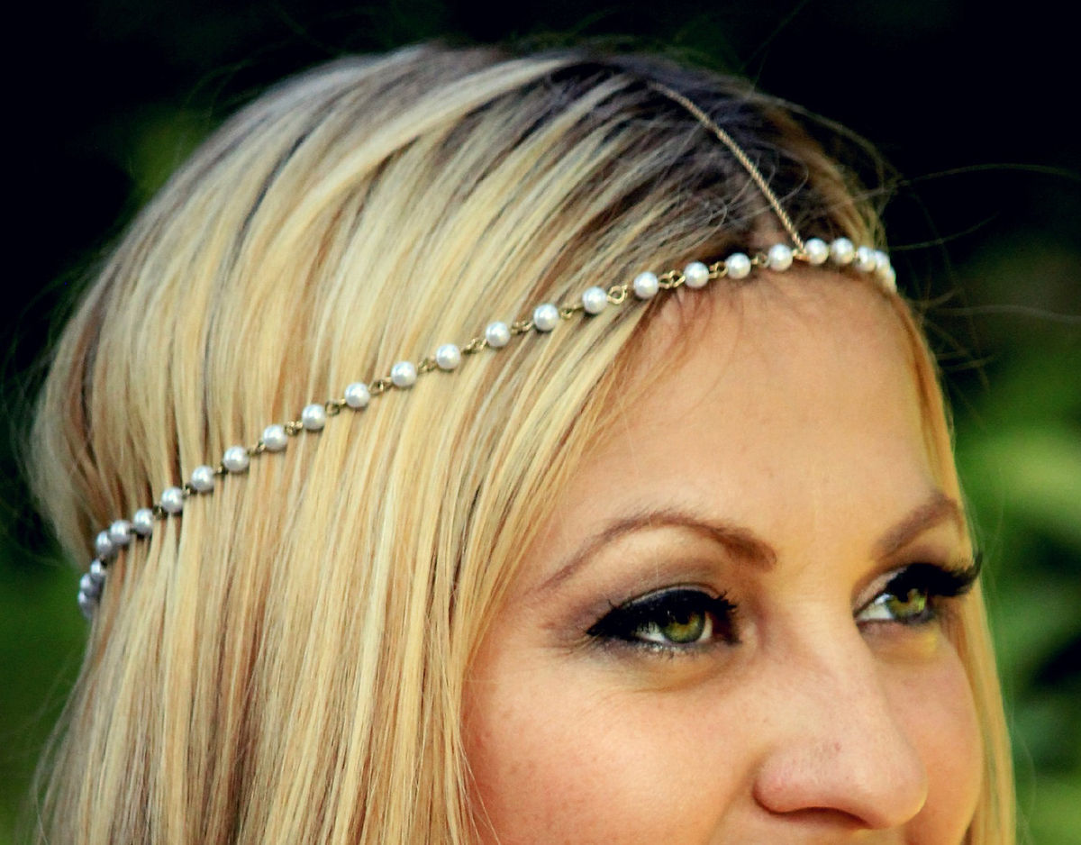 CHAIN HEADPIECE pearl and gold chain headdress head piece LovMely