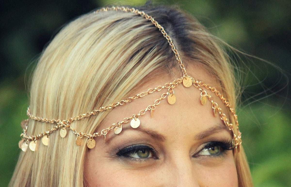 CHAIN HEADPIECE gold disc chain headdress/headpiece LovMely