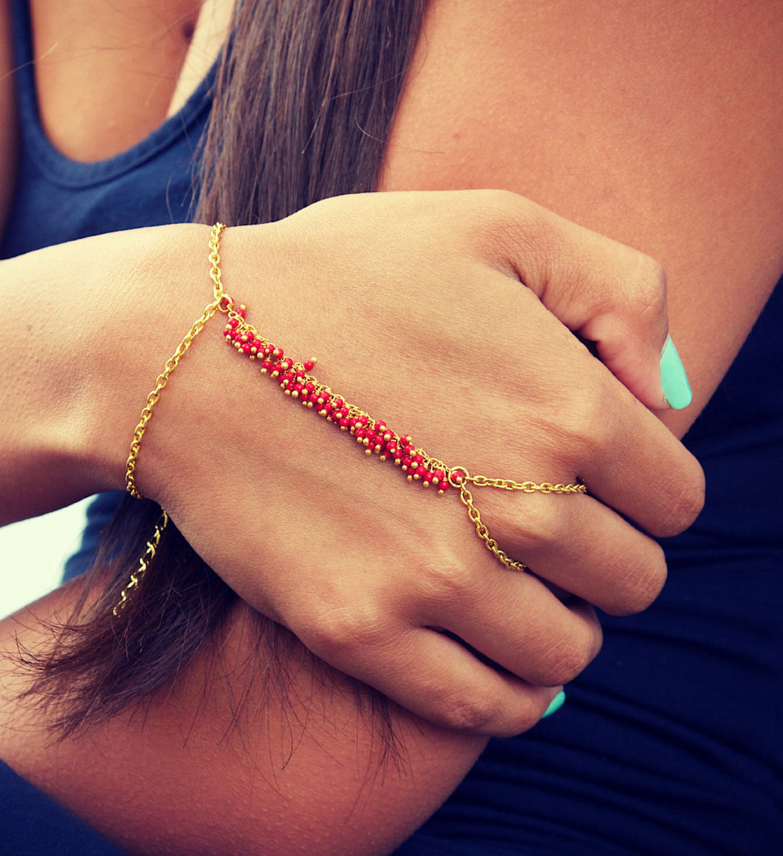 LOVMELY HAND CHAIN. bracelet. turqouise or coral LovMely