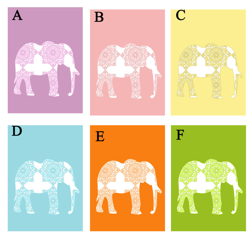 Damask Elephant in blue Fine Art Print, elephant nursery, animal