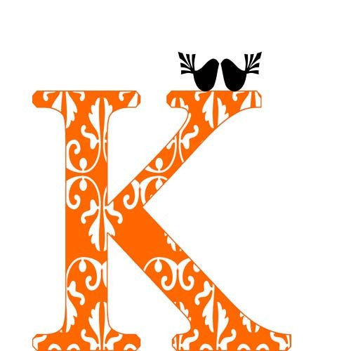 Custom K alphabet letter damask orange monogram K decor nursery prints