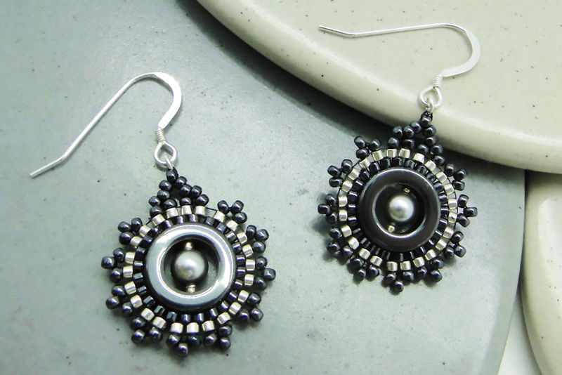Single Dial Beaded Earrings In Dark Grey Dani Crompton Designs