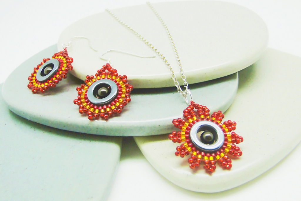 Dial - beaded jewellery set in red by Dani Crompton Designs