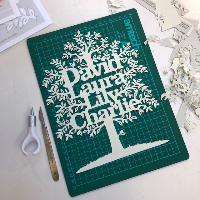 finished family tree cut by hand