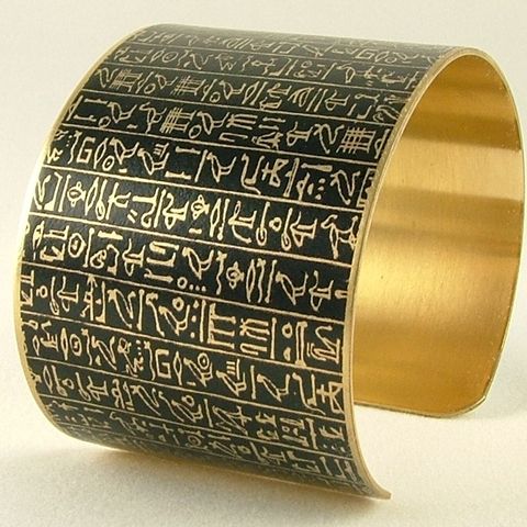Ancient,Egyptian,Hieroglyphic,Brass,Cuff,-,Book,of,the,Dead,brass cuff, languages demotic, greek, hieroglyphs, egypt, egyptian, rosetta stone, history, script, words, text , black, gold, british museum