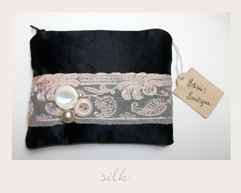 Black,Purse,hemp silk, ethical purse,vintage purse,handmade in Britain, eco xmas gifts