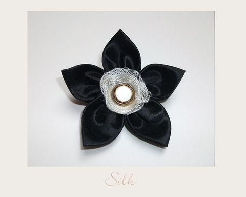 Black,Silk,Brooch,hemp silk,silk brooch,ethical brooch,evening brooch,eco accessories,ethical accessories
