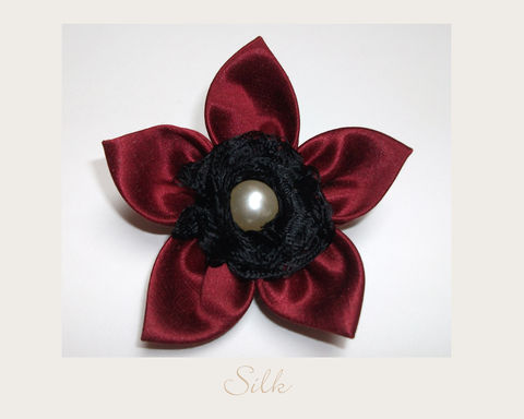 Red,Silk,Brooch,hemp silk,silk brooch,ethical brooch,evening brooch,eco accessories,ethical accessories