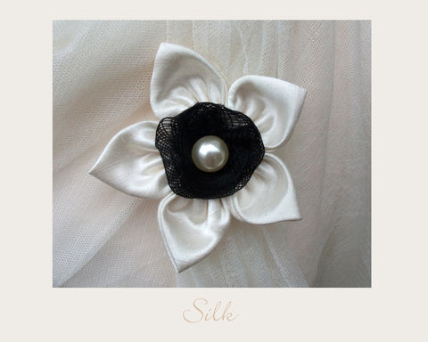 Snow,White,Silk,Brooch,Hemp silk, wedding accessories, ethical brooch, vintage brooch, bobbie's boutique
