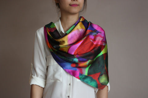 SOLD,OUT,Rainbow,Spot,Silk,Scarf,digitally printed digital print 100% silk scarves silk scarf luxury designer colourful vibrant abstract spot rainbow printed satin