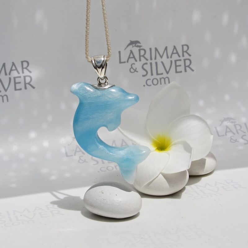 SOLD OUT - Blue and white Larimar dolphin pendant, Clouds Surfer