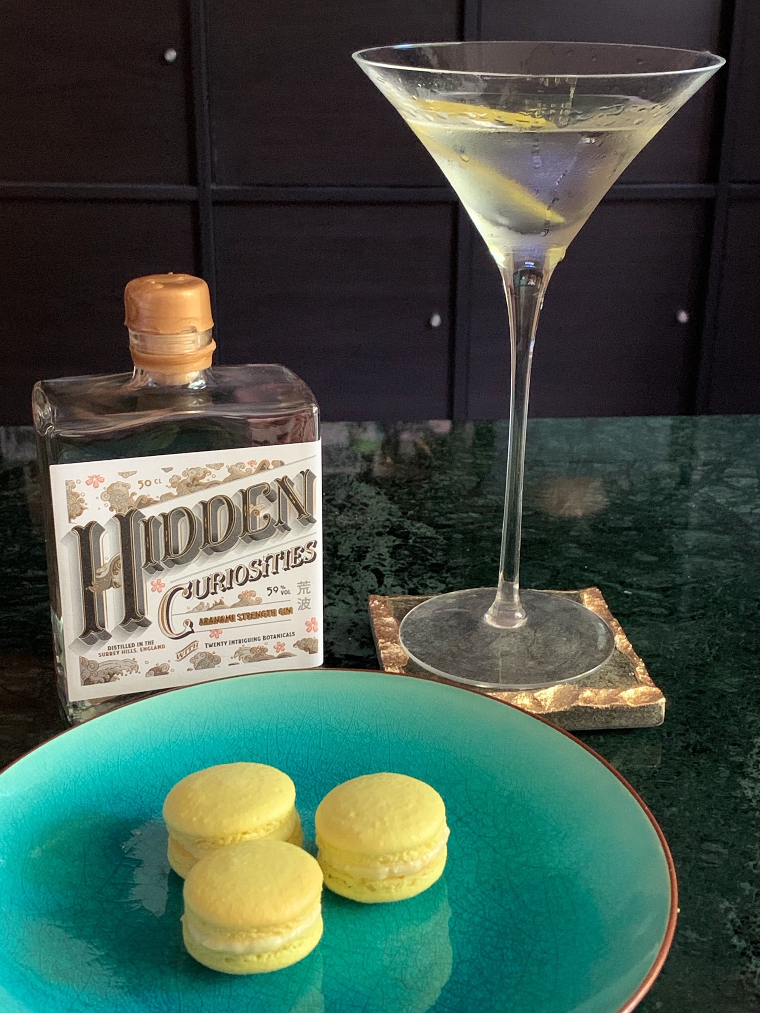 Aranami gin and yuzu and sansho pepper macarons