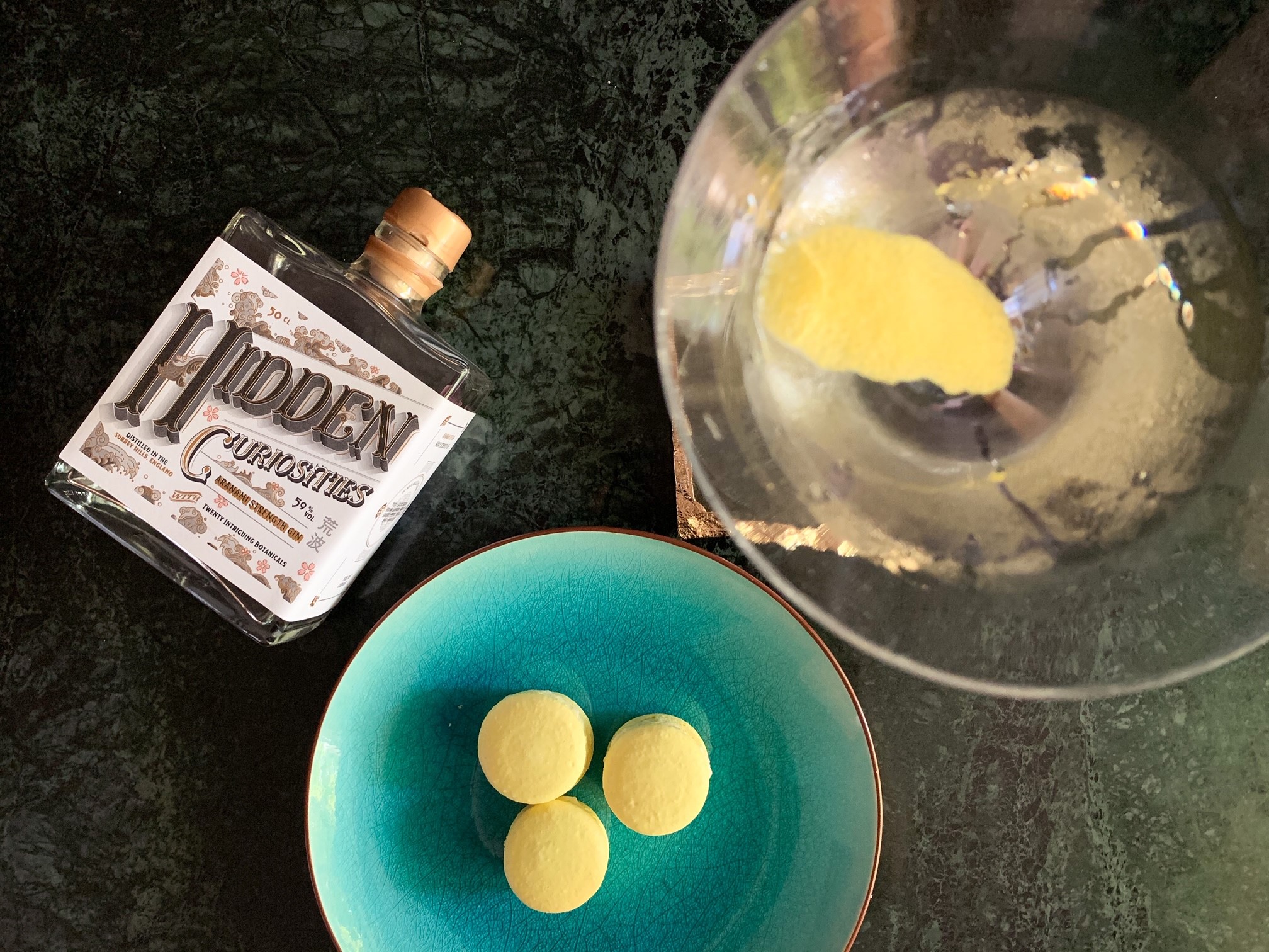 Hidden Curiosities Aranami Strength Gin and Japanese Yuzu and Sansho Pepper Macarons