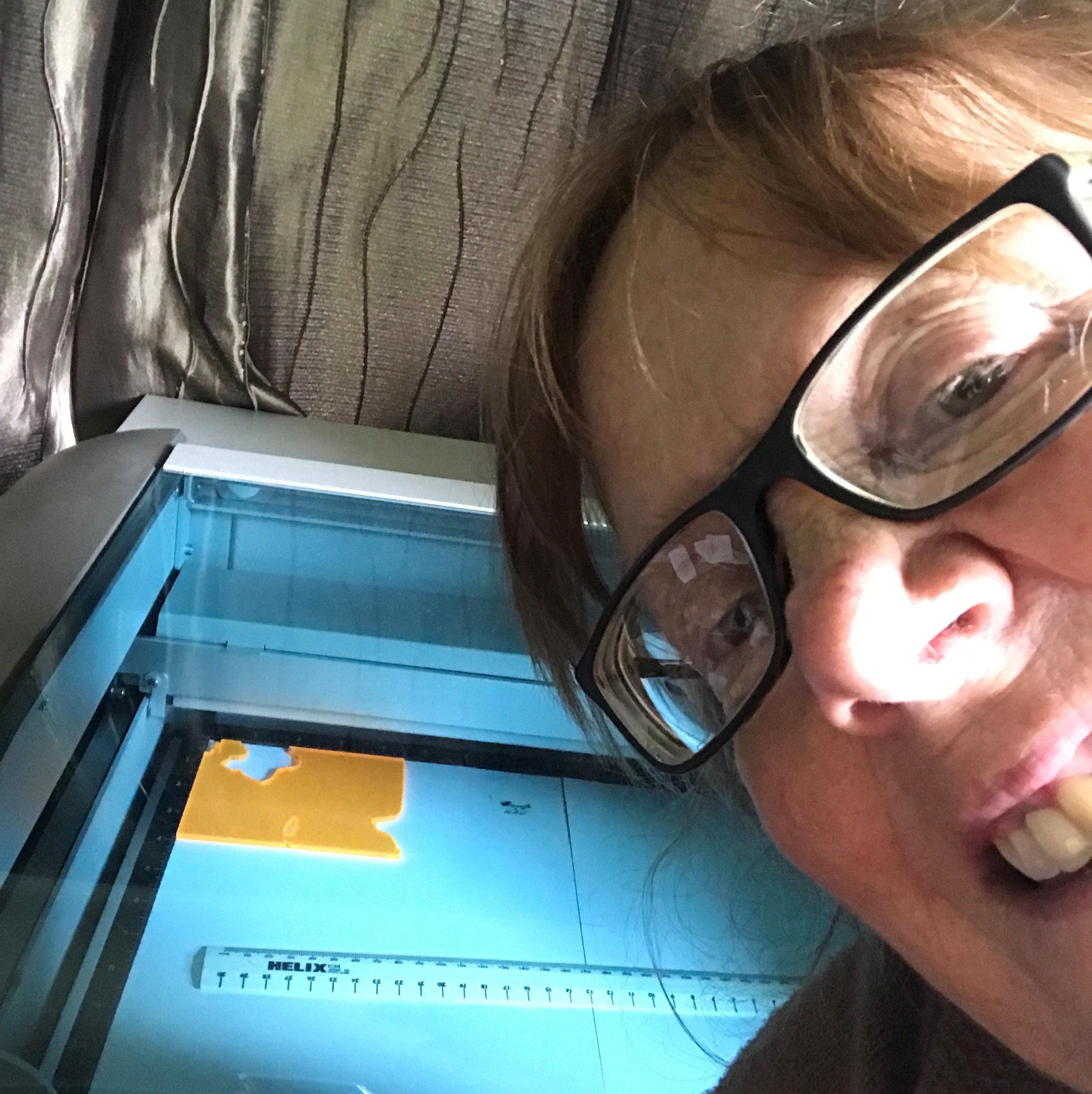 Close up of Nora and Ray the laser cutter