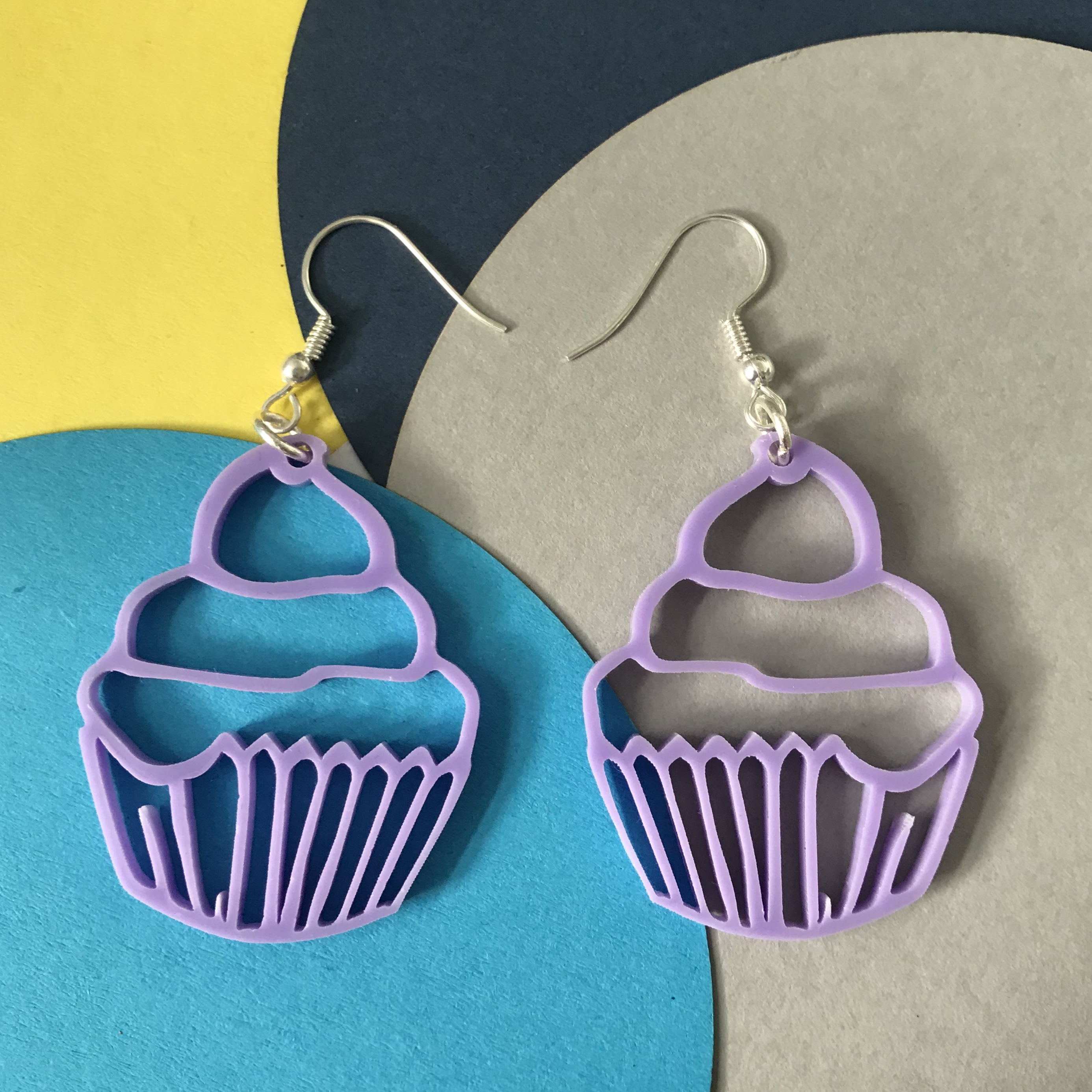 Parma violet cupcake line art earrings