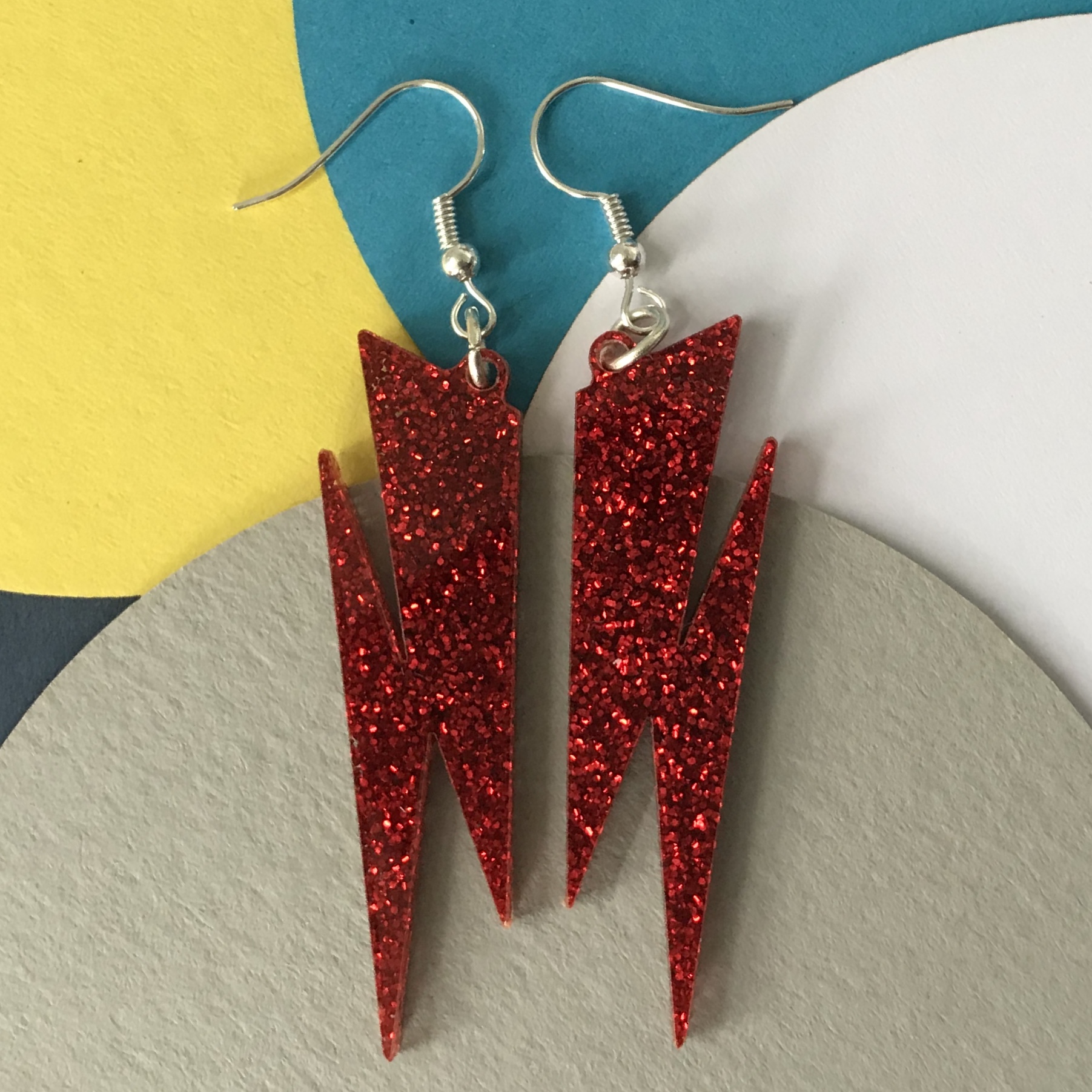 Red glitter power lightning earrings