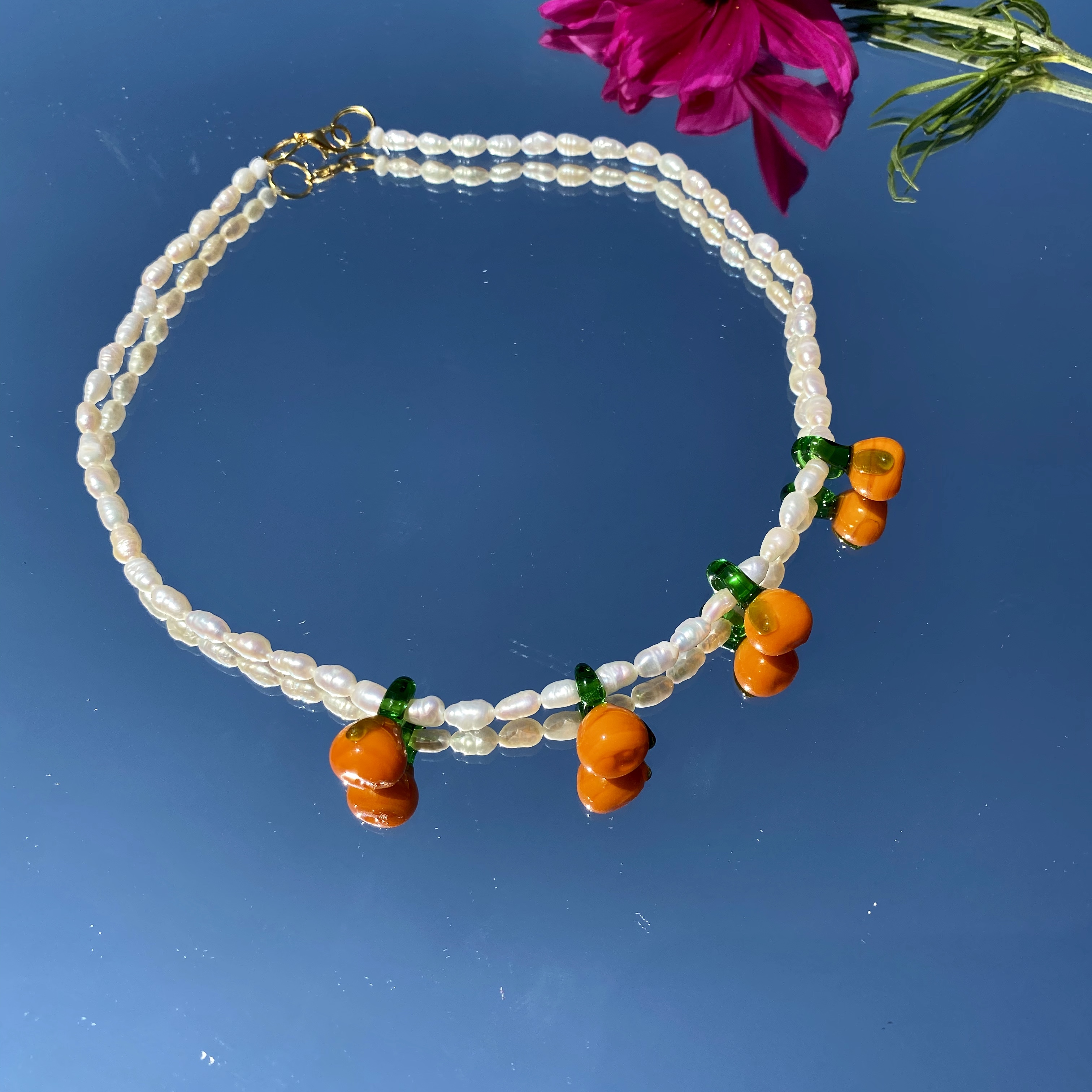 Oranges & Pearls Choker
