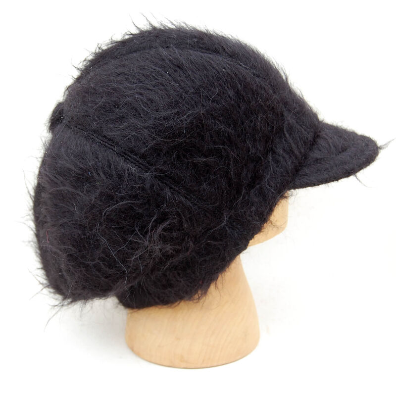 Handmade, black, slouchy, hairy wool cap in natural Alpaca and