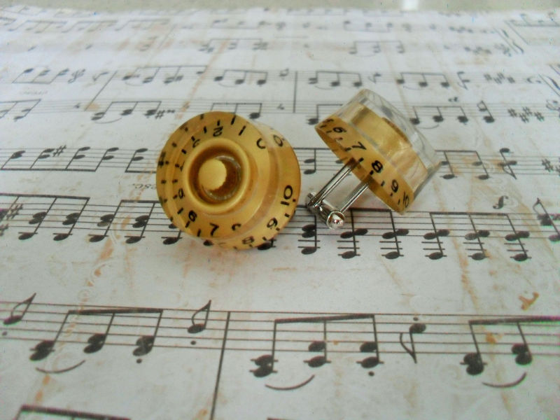 Gold Gibson GUITAR KNOB Cufflinks / Unique Gift for Him / Musician Gift / Upcycled / Reworked Vintage / Rock Star Gift / Gift boxed - product image