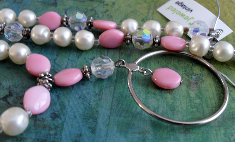 Reworked Vintage Pink Glass, Crystal & Pearl Beaded EYEGLASS HOLDER NECKLACE / Loop / Eyeglass Chain // Unique Gift For Her / Beaded Lanyard - product image