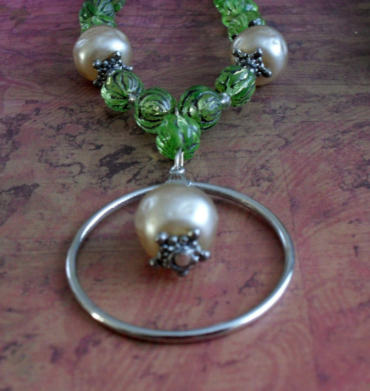 Vintage Lime Green Molded Glass & Baroque Pearl Beaded EYEGLASS HOLDER NECKLACE / Loop / Eyeglass Chain / Lanyard / Unique Gift for Her - product image