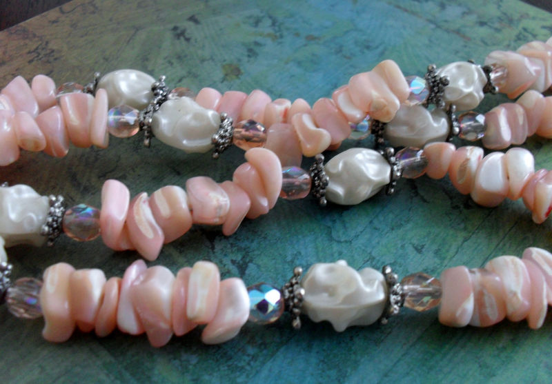 Pink Mother Of Pearl, Crystal & Vintage Beaded EYEGLASS HOLDER NECKLACE / Loop / Eyeglass Chain / Summery / Unique Gift for Her / Lanyard - product image