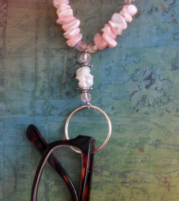 Pink Mother Of Pearl, Crystal & Vintage Beaded EYEGLASS HOLDER NECKLACE / Loop / Eyeglass Chain / Summery / Unique Gift for Her / Lanyard - product image
