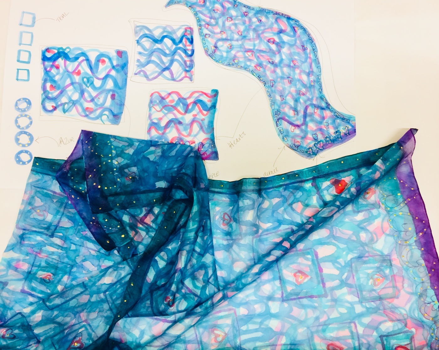 handpainted silk scarf lalabuds Rebecca Carr
