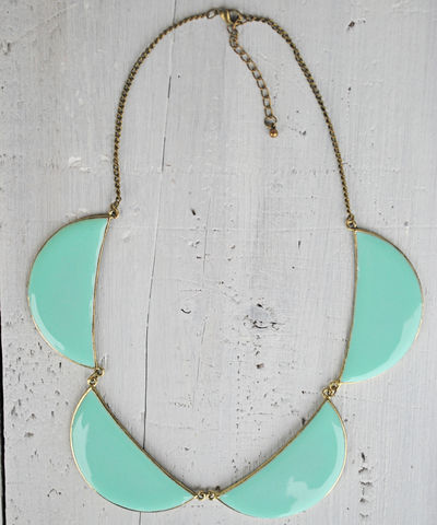Scallop,Necklace,scallop, half moon, necklace, coral, mint green