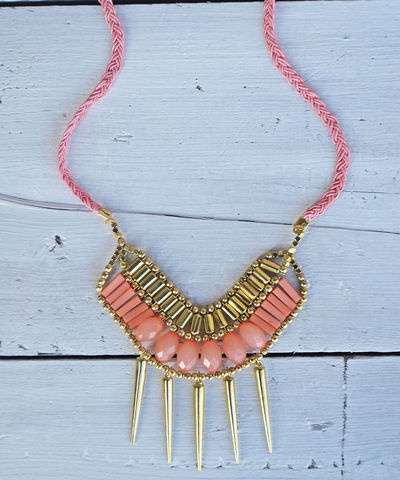 Spiked,Necklace,spike, necklace, pink, teal, braided