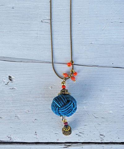 Wrapped,Navy,Pendant,navy, pendant, orange, necklace