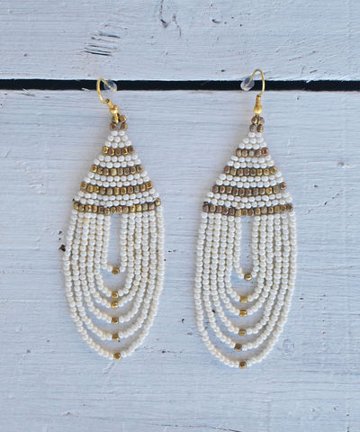 Freestyle,Chandelier,Earrings,white, bead, gold, chandelier, tassel, earrings