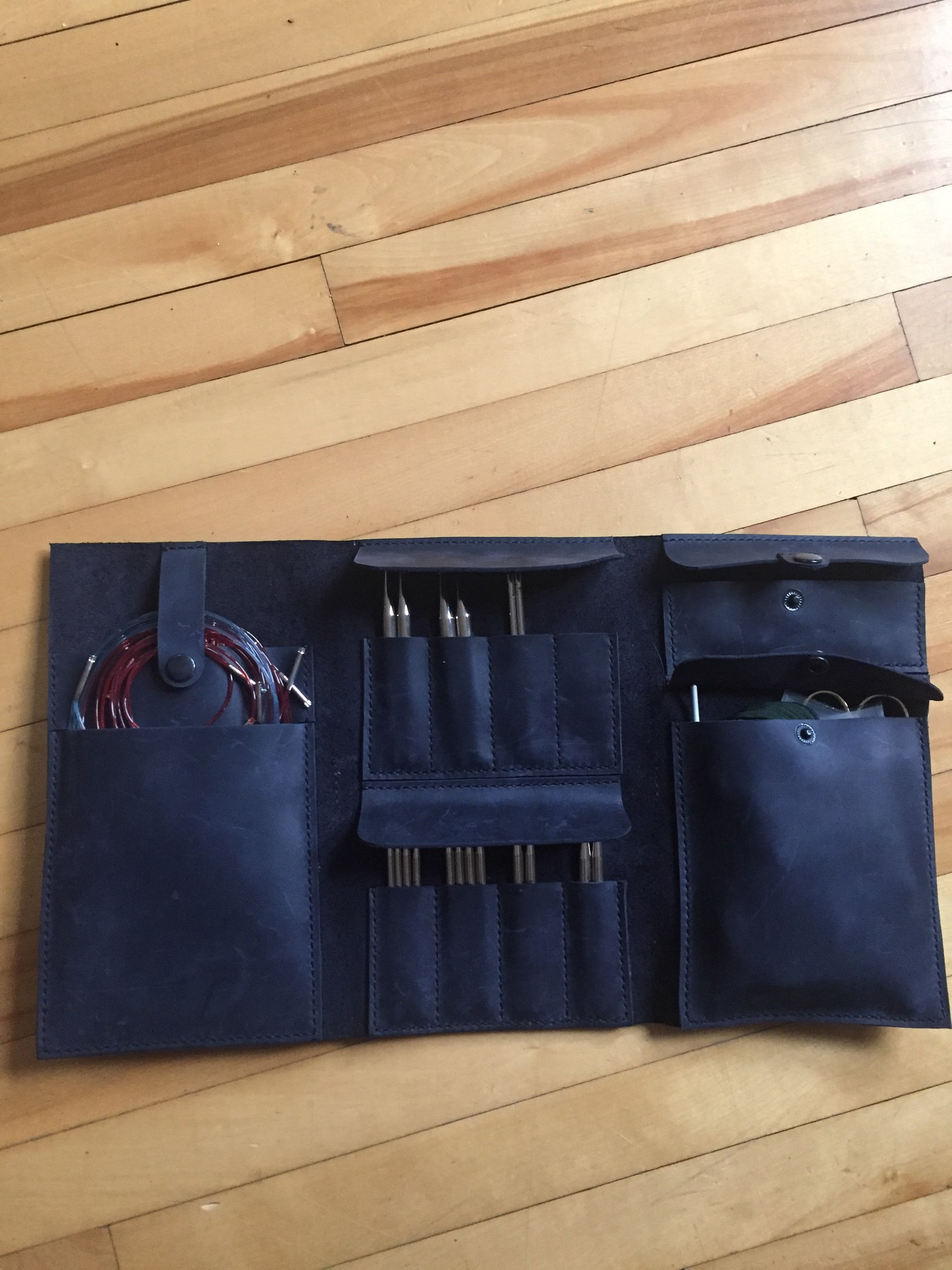 leather knitting needle case black