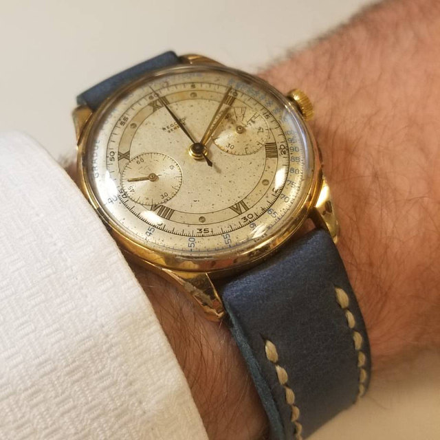 Genuine leather watch strap blue