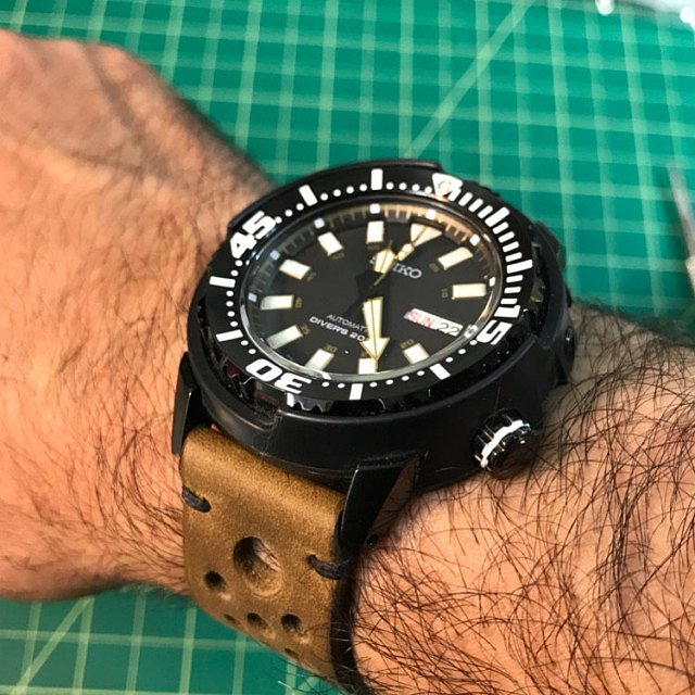 Handmade leather watch band rally light olive