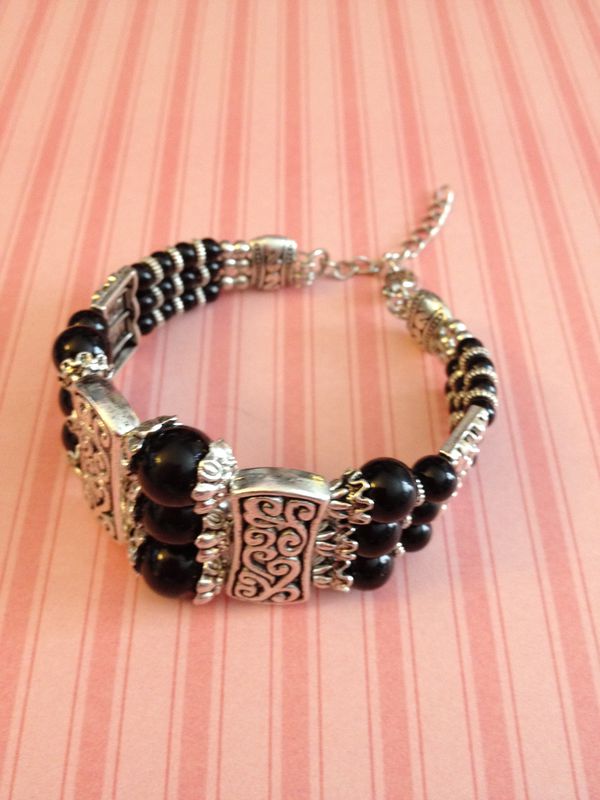 Black Onyx Gemstone Tibetan Silver Bracelet Bangle - product images  of 