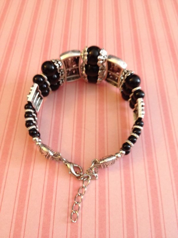 Black Onyx Gemstone Tibetan Silver Bracelet Bangle - product images  of 