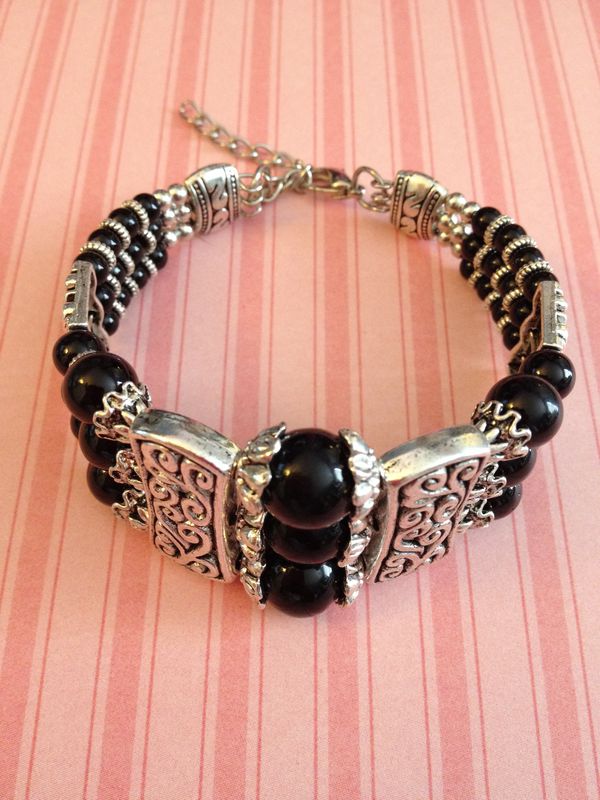 Black Onyx Gemstone Tibetan Silver Bracelet Bangle - product images  of 