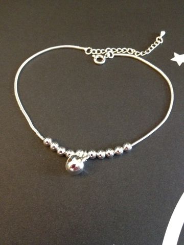 10,Sterling,Silver,Anklet,With,Bell,and,Beads,Silver Anklet, Sterling Silver Anklet, Sterling Anklet, Anklet, Bell Anklet, Sterling Silver Jewelry, Jewelry