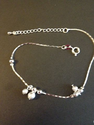 9.5,Sterling,Silver,Anklet,With,Beads,and,Dangling,Sterling Silver Anklet, Sterling Silver Jewelry, Silver Anklet, Sterling Silver, Anklet, Jewelry