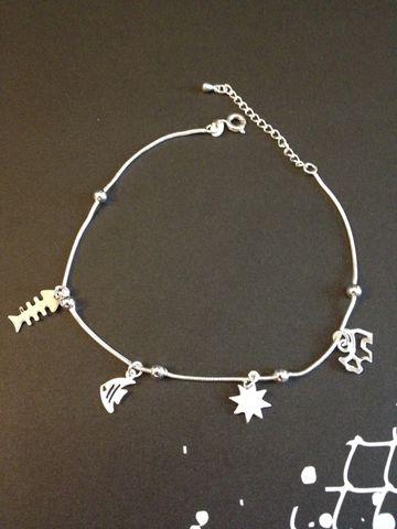 10,Sterling,Silver,Anklet,With,Beads,and,Dangling,Charms,Sterling Silver Anklet, Silver Anklet, Charm Anklet, Charm Bracelet, Anklet, Silver Jewelry, Jewelry