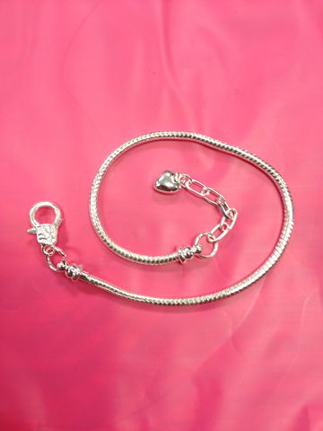 European,Bracelet,.925,Silver,Plated,With,Chain,and,dangling,Heart,Euro Bracelet, Pandora, Troll Beads, Love Links, Biagi, Zoppini, Pugster, Luv Links, European Bead, Euro Bead, Euro Beads